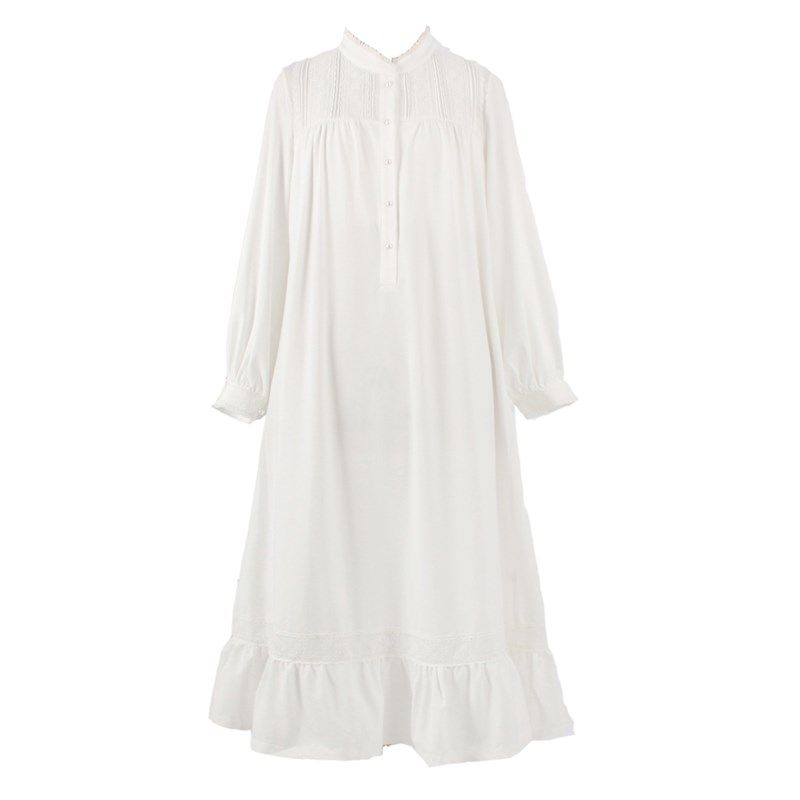 603012少女复古宫廷蕾丝长袖睡裙春秋纯棉甜美睡衣家居服古董裙
