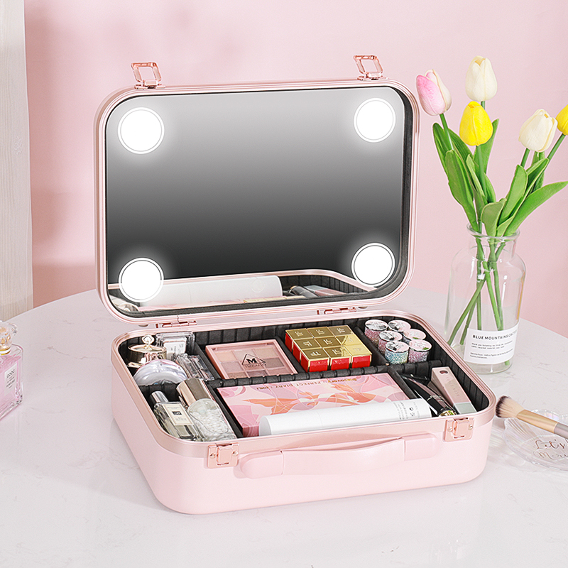 NICELAND带灯化妆箱包带镜子LED灯专业L手提化妆师跟妆师品大容量