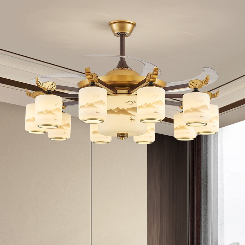 新中式吊灯客厅吊扇灯n现代中式隐形一体吊扇灯中山灯具2025年新