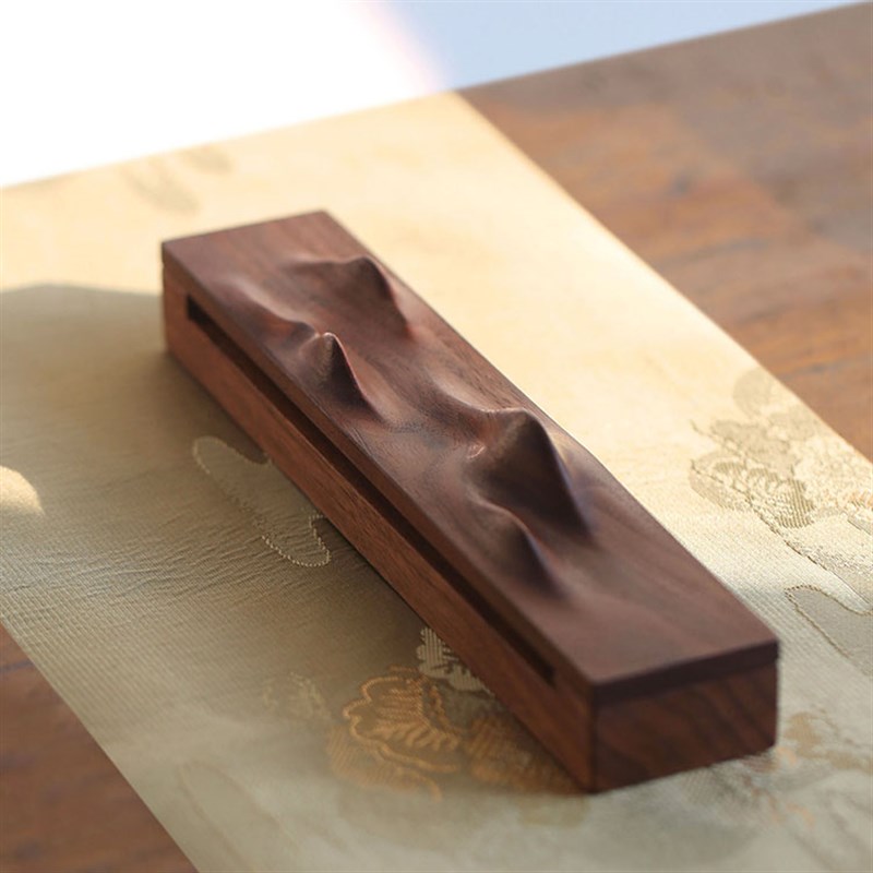 胡桃木观c山线香炉卧香盒金属网香座香插创意山型木质茶室禅意摆