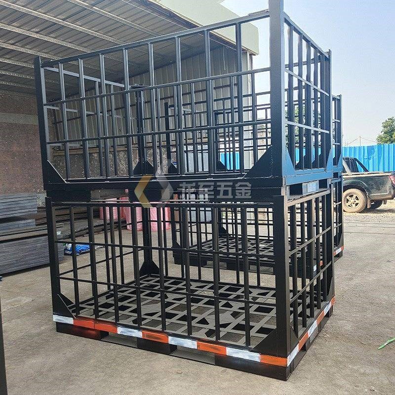 POX黑色铁重型框m周转箱料箱轮胎堆垛转货架工厂用铁周箱钢优惠供