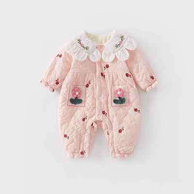 超萌新生婴儿衣服秋冬加绒加棉女宝宝连体衣可爱公主外出抱衣爬服