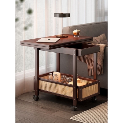 边几茶几可移动沙发边柜小户型折叠推车客厅置物架实木中古小桌子