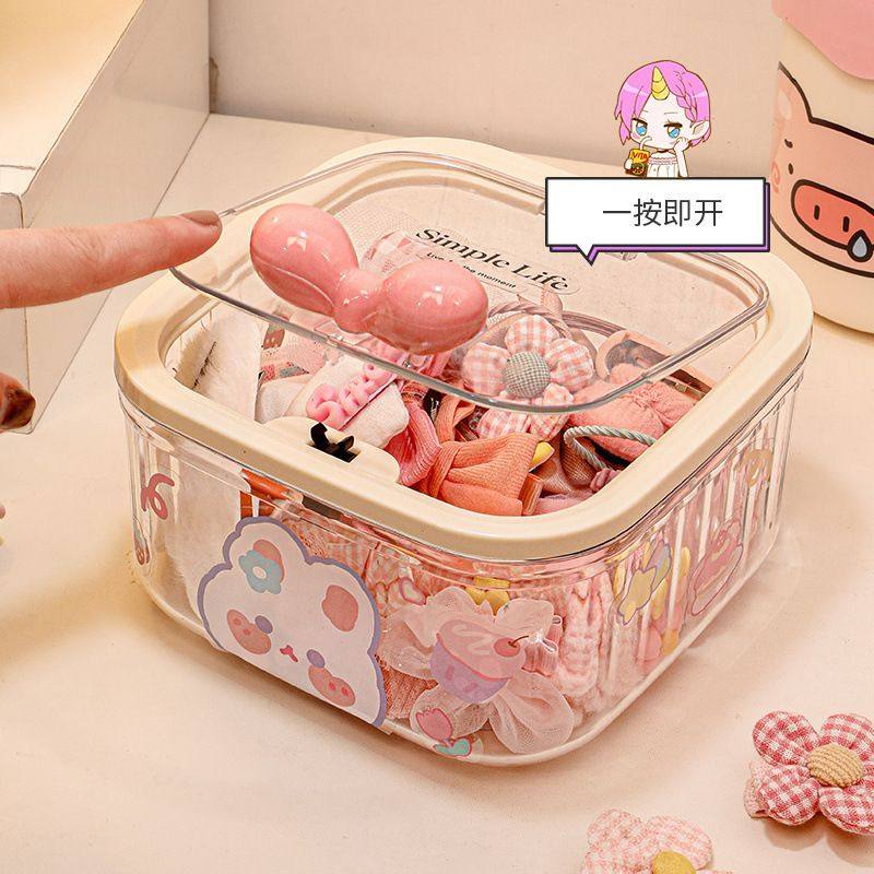 桌面发饰发绳萌粒收纳盒大容量带盖防尘透明罐子儿童发夹收纳,收纳整理,首饰盒,淘宝优惠券,粉丝福利购,淘宝优惠卷