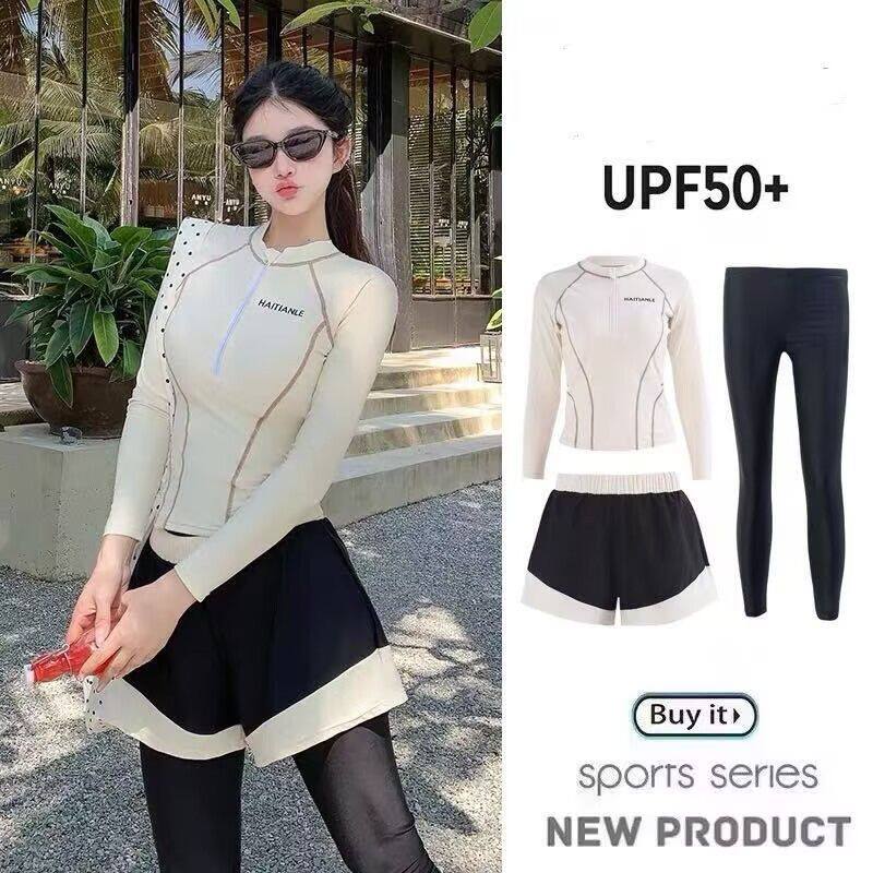 韩国潜水服女分体长袖泳衣保守显瘦防嗮速干冲浪浮潜服水母衣套装