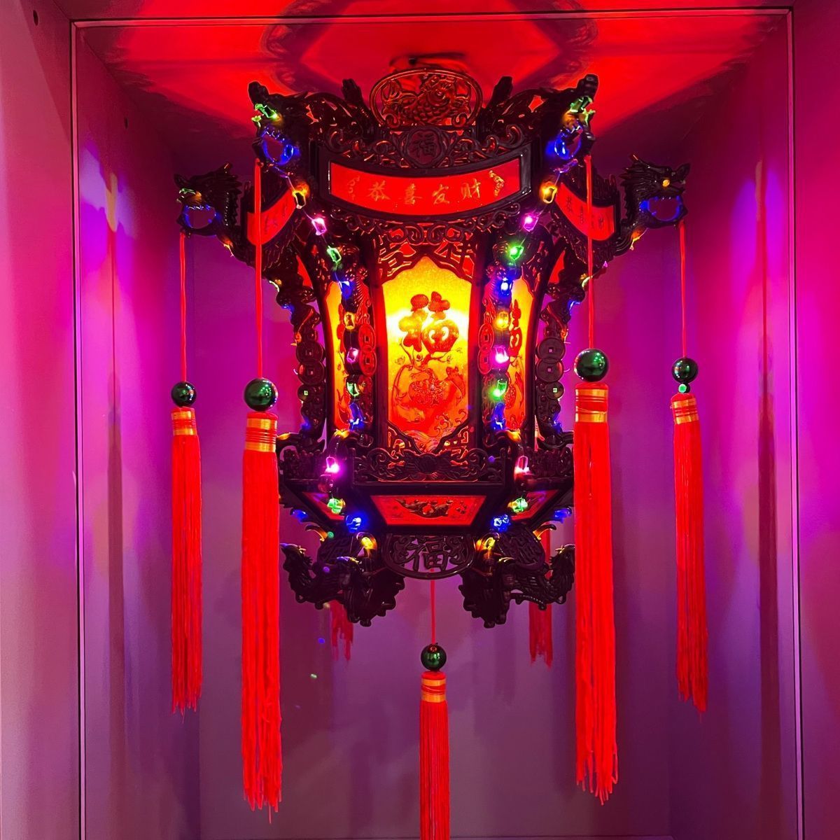 ぃ新款七彩旋转灯笼六角中式吊灯走马灯龙灯仿古阳台宫灯新年LED