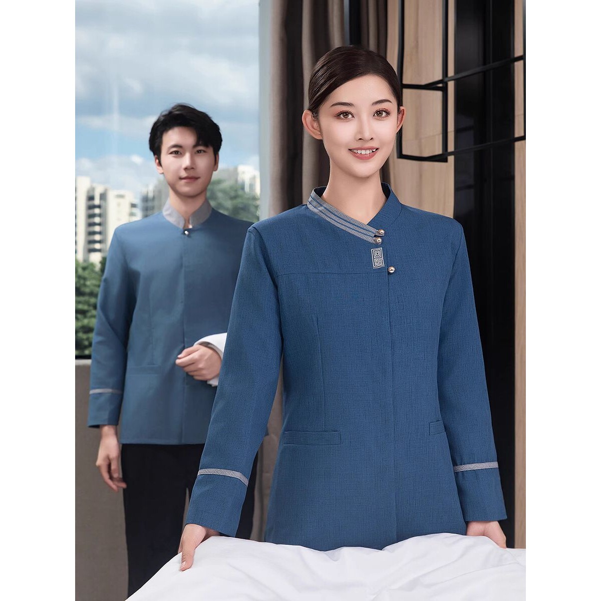 酒店保洁工作服长袖女宾馆客房服务员秋冬季家政物业阿姨清洁工装
