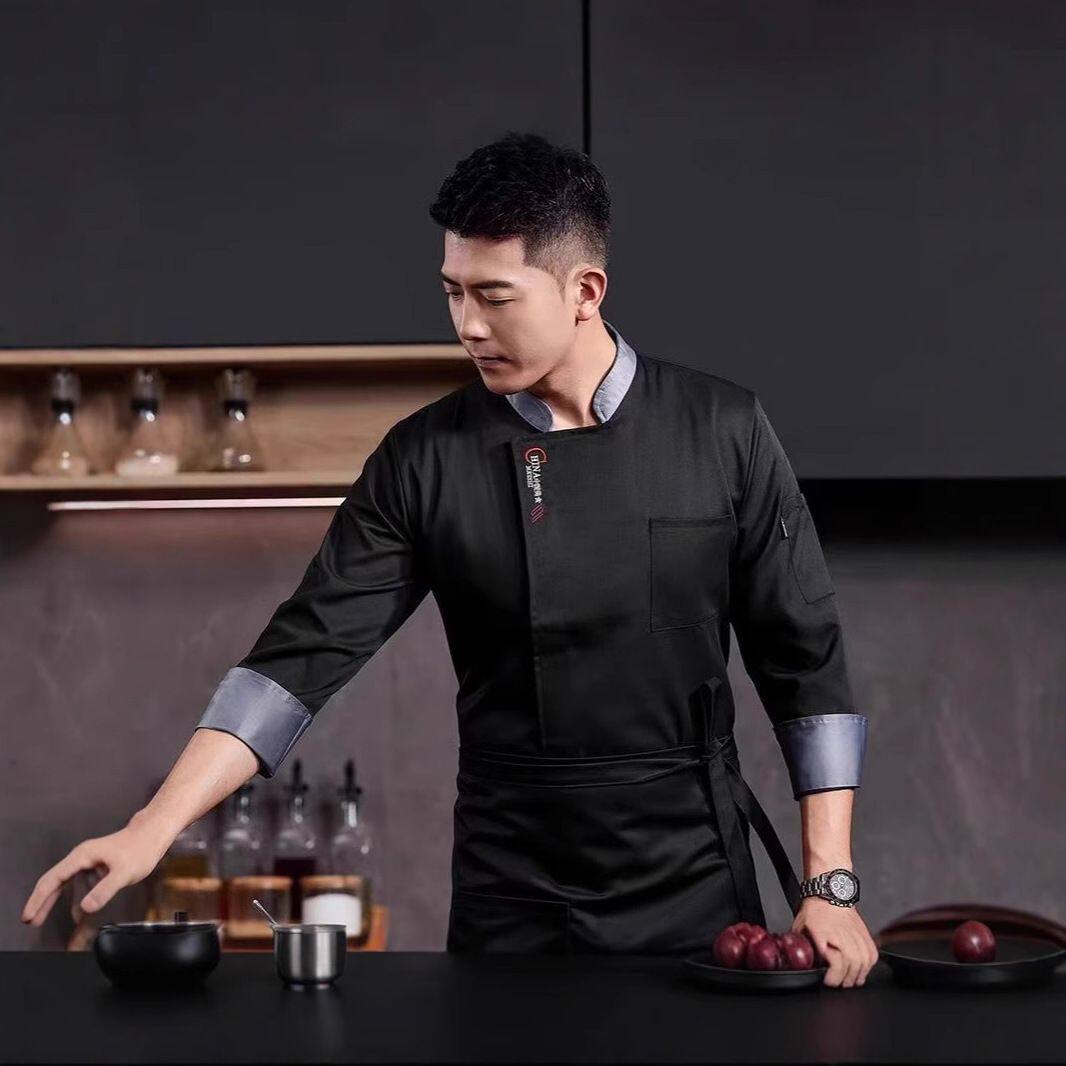 厨师工作服长袖中餐饮后厨房衣服西餐厅烘焙饭店食堂厨师服装制定