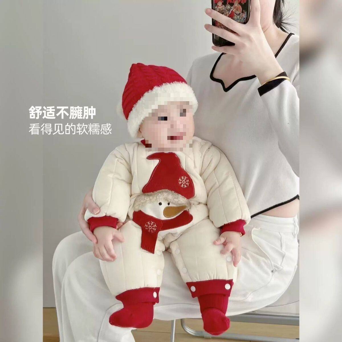 婴儿秋冬棉服衣服加厚夹棉拜年男女宝宝连体衣哈衣保暖加绒冬季