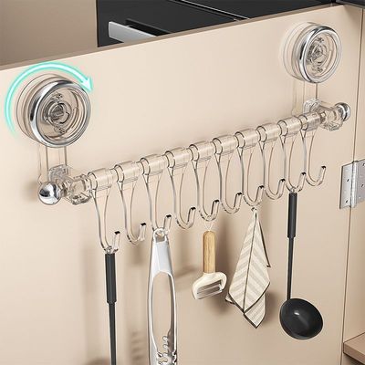 吸盘厨房挂钩免打孔挂杆锅勺子铲子挂架多功能壁挂置物架门后收纳