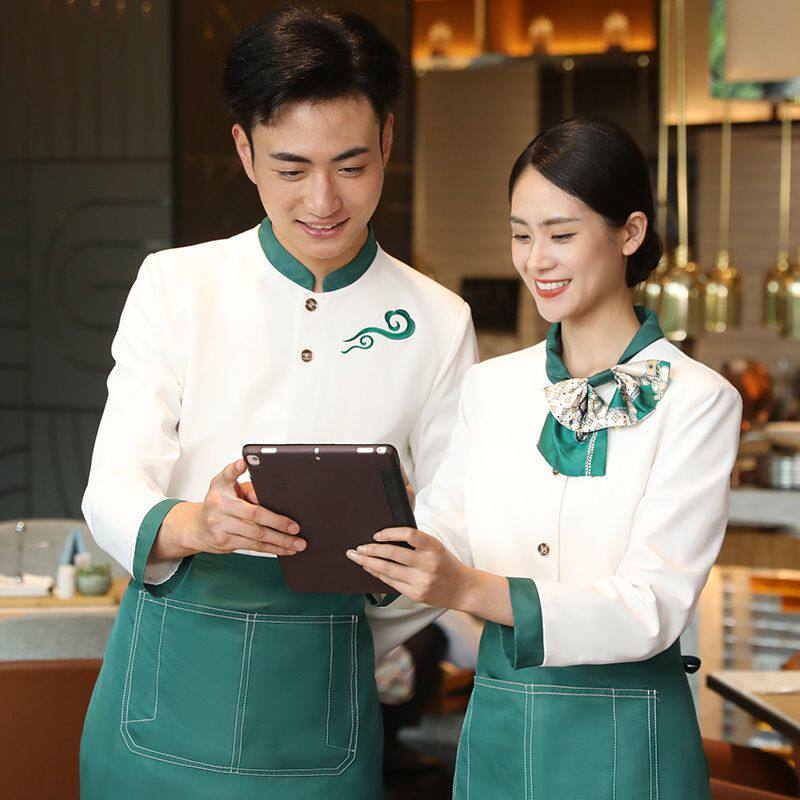 酒店餐厅服务员工作服飘带领秋冬季餐饮饭店茶楼员工工衣服装