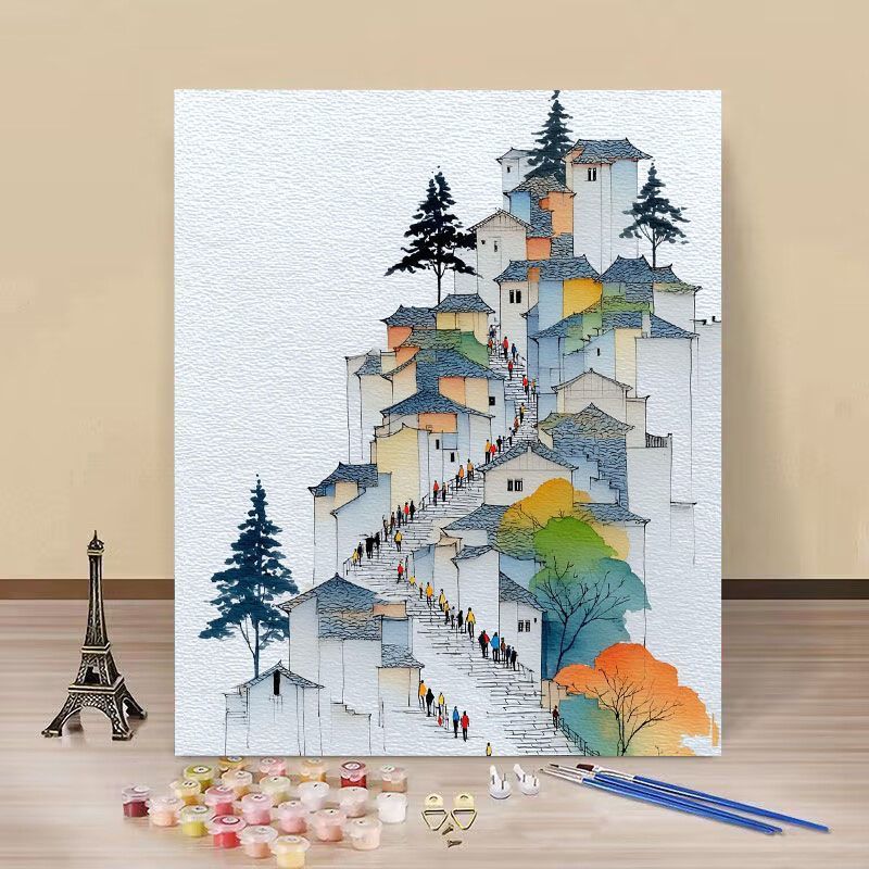 新款山水风景diy数字油画手工填色清新治愈系高颜值客厅装饰挂画