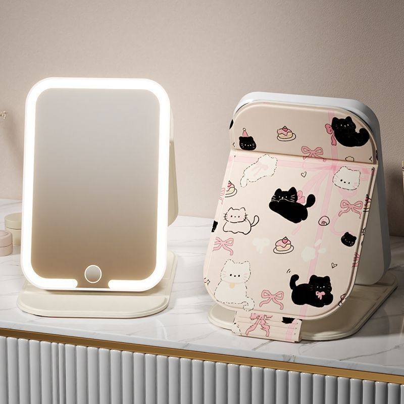 LED化妆镜带灯可折叠调光便携式随身ins风学生宿舍台式桌面镜新款