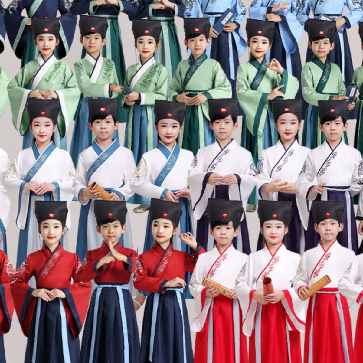 国学服装男童女款儿童汉服大班毕业典礼小学生开学三字经演出服