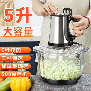 5升大容量玻璃碗绞肉机家用电动2024年新款打馅碎肉绞料理搅拌机
