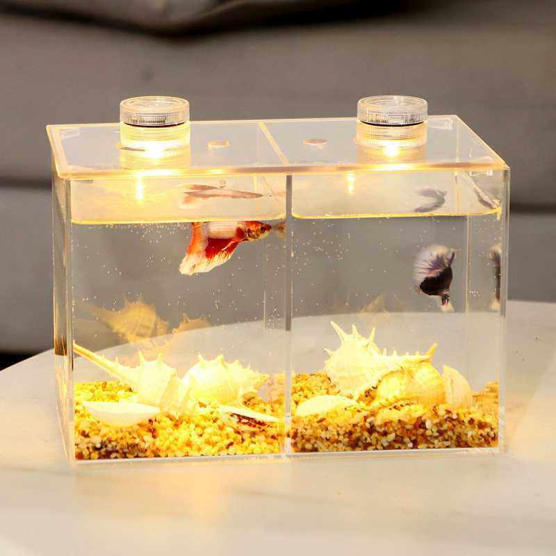 积木鱼缸斗鱼泰斗观赏鱼亚克力水族箱办公桌造景创意生态乌龟缸