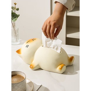躺平猫创意纸巾盒餐巾纸盒家用客厅桌面纸抽盒轻奢纸巾收纳盒其他