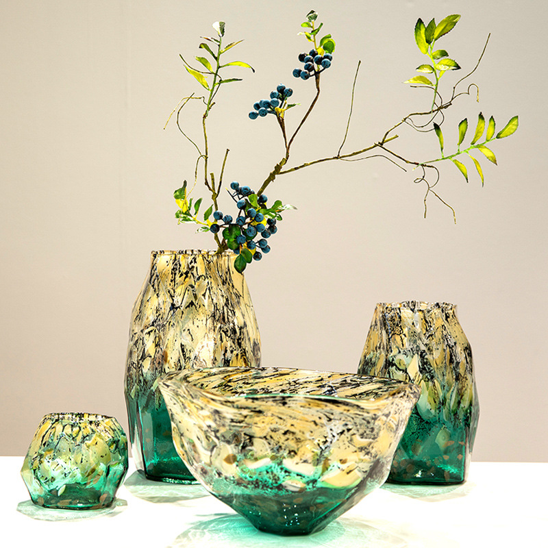 北欧不规则渐变艺术玻璃花瓶异形插花I水养花器客厅餐桌轻奢摆件