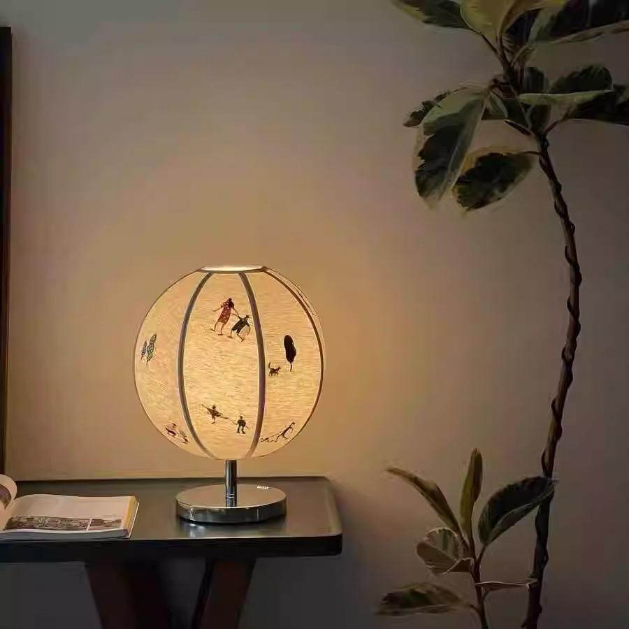 丹麦vintageldquo中央公园rdquo棉麻刺绣台灯卧室护眼阅读灯