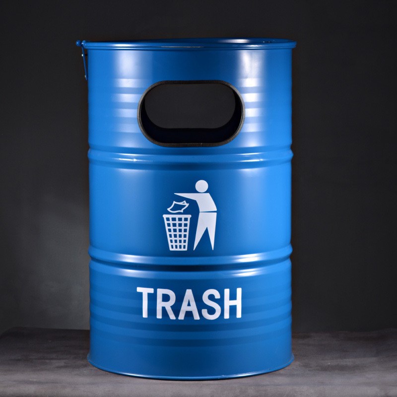 创意铁汽油桶垃圾桶收纳庭院个性大容量圆形户外带盖工.业风多功