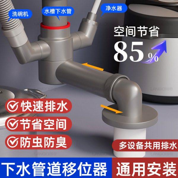 厨房下水管移位器三通排水洗碗池盆防臭分流器集成管道三头通接头,家装主材,水槽下水器,淘宝优惠券,粉丝福利购,淘宝优惠卷