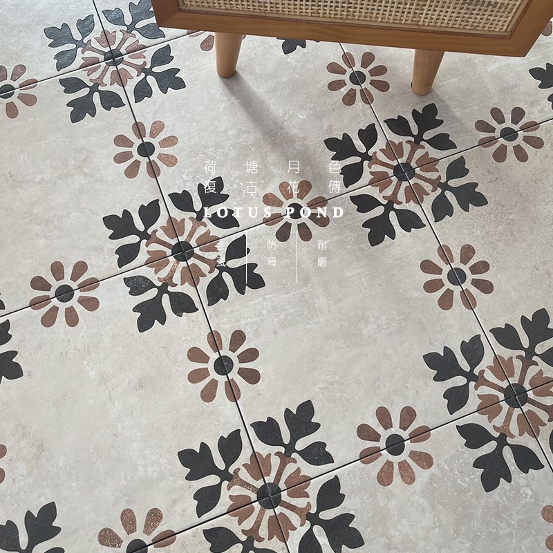 中古风民宿法式花砖饭厅厨房化妆室瓷H砖做旧商铺浴室阳台地砖防