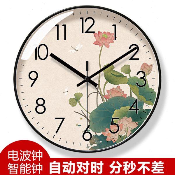 自动对时电波钟6713荷花中式国风表挂墙钟静音时钟挂钟爱莲客厅钟,家居饰品,挂钟,淘宝优惠券,粉丝福利购,淘宝优惠卷