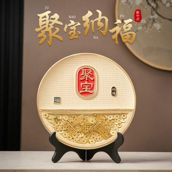 聚宝盘摆件陶瓷圆盘挂盘新中式书柜装饰高端客厅玄关博古架工艺品,家居饰品,国学摆件,淘宝优惠券,粉丝福利购,淘宝优惠卷