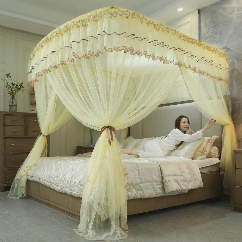 新款卧室加密蚊帐钓鱼杆三开门驱蚊伸缩通用不锈钢加厚家用2m支架