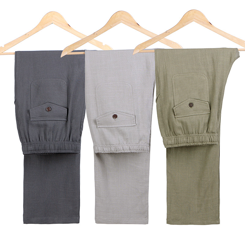 夏季宽松高腰长裤男士加肥加大码薄款亚麻休闲裤棉麻直筒宽裤子,男装,休闲裤,淘宝优惠券,粉丝福利购,淘宝优惠卷