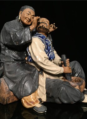 石湾公仔陶瓷摆件创意工艺精品餐厅复古摆设人物送老人家礼品公婆