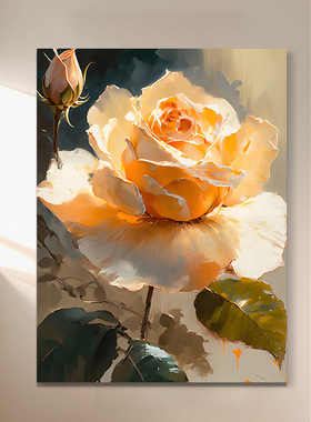 月季花肌理手绘油画挂画抽象装饰画现代简约客厅落地画高级感大幅