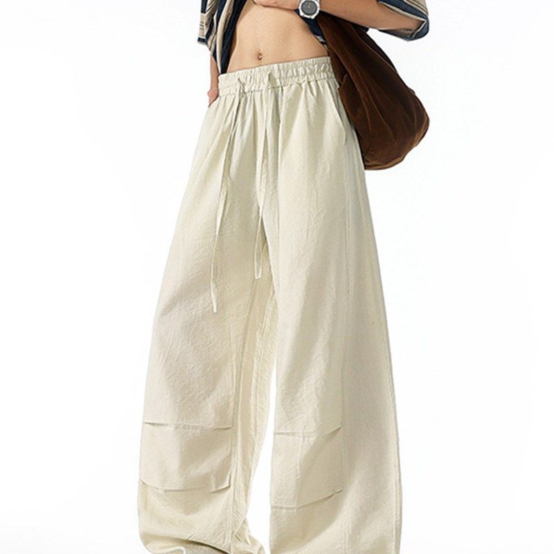 吾一白夏季2025新款男生美式亚麻宽松垂感休闲裤男士透气直筒长裤,男装,休闲裤,淘宝优惠券,粉丝福利购,淘宝优惠卷