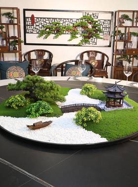 酒店大圆桌转盘中间摆件餐桌花摆花圆形装饰微景观圆桌中心摆台