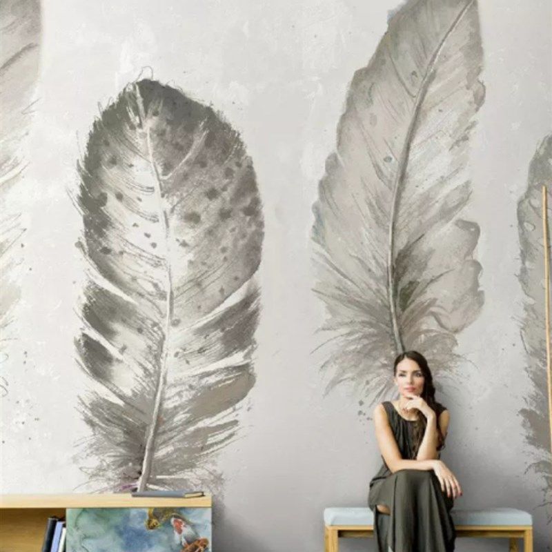北欧抽象水彩金色羽毛电视背景墙壁纸卧室摄影区床头艺术墙纸壁画,家装主材,定制壁画,淘宝优惠券,粉丝福利购,淘宝优惠卷