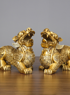 铜貔貅摆件一对黄铜貔恘貔犰皮丘家居客厅办公室开业工艺装饰礼品