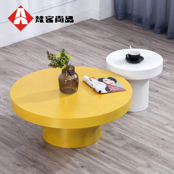 简约现代北欧铁艺茶桌子圆形白色烤漆茶几客厅小户型轻奢边几组合