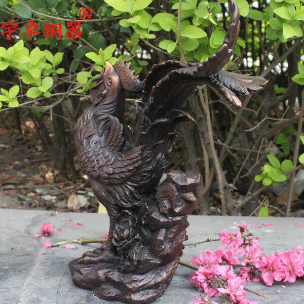 宇卓铜器纯铜鸡黄铜鸡踩花凤尾鸡铜工艺品摆件