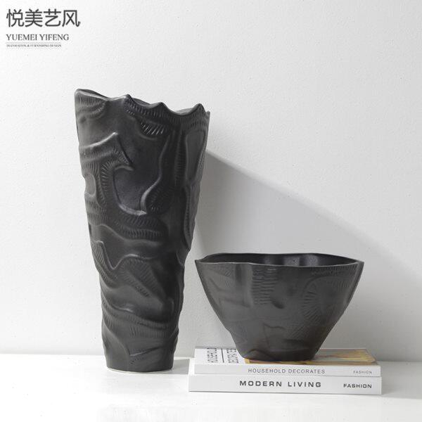 极简样板房肌理陶瓷花器摆件现代简约售楼处客厅玄关茶几餐桌装饰