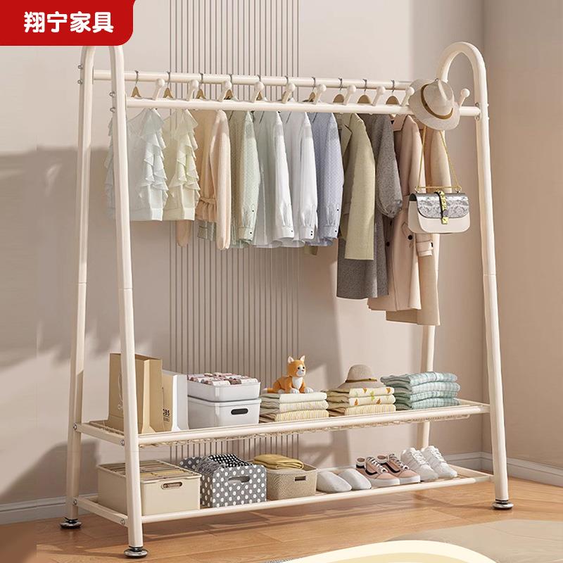 衣帽架双杆双层简易挂衣架落地卧室阳台挂衣服收纳架子跨境