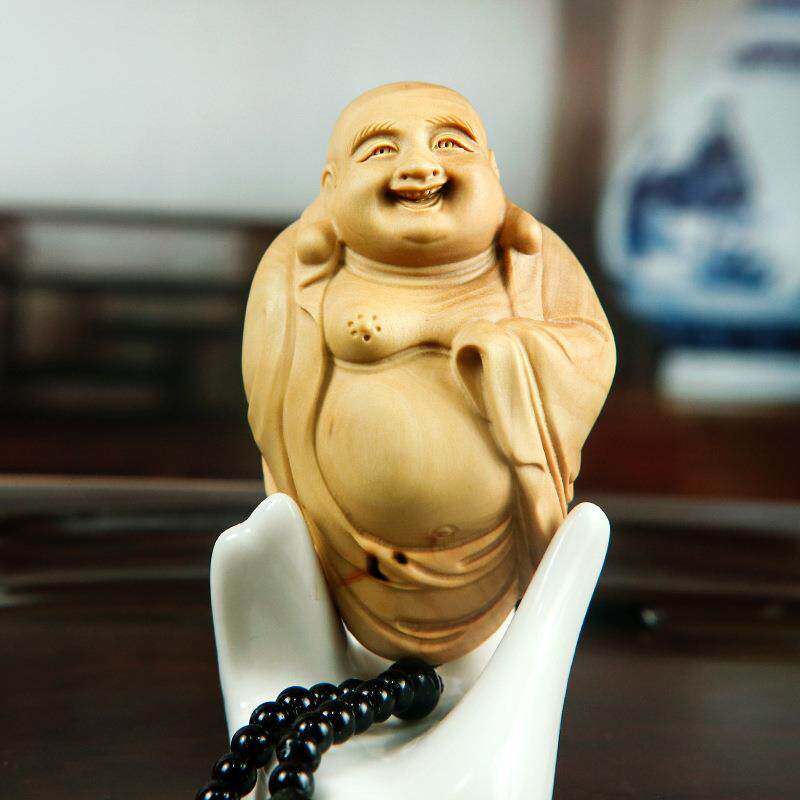黄杨木雕刻大肚弥勒文玩手把件工艺品汽车中式客厅挂件笑佛
