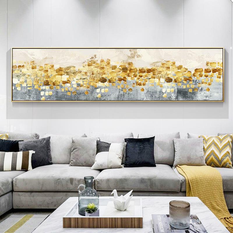 主卧床头挂画客厅墙装饰画单福卧室壁画温馨横版横幅轻奢金色森林