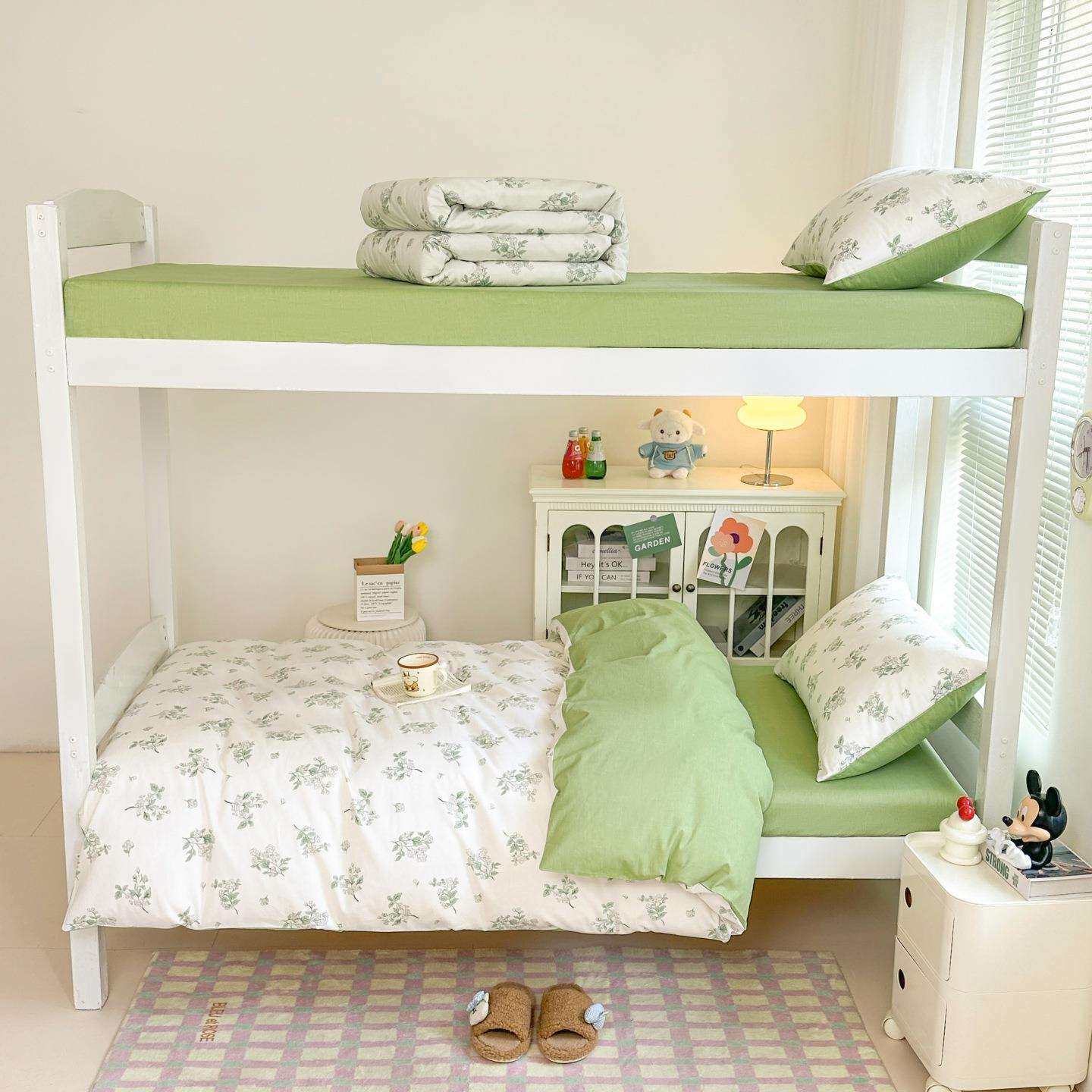 新款学生宿舍纯棉三件套单人上下铺床单被套单位寝室被子六件套