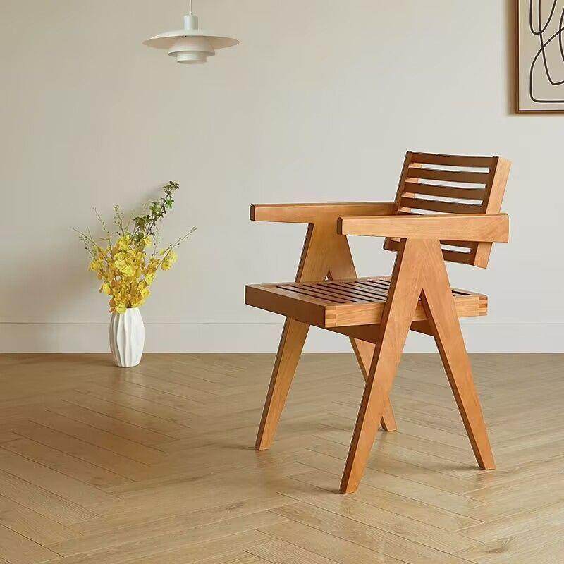 北欧日式设计师休闲阳台椅子民宿中古全实木餐椅昌迪加尔椅栏栅椅