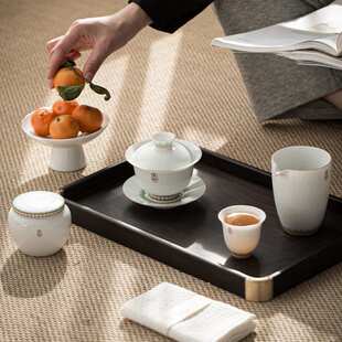 三才盖碗单个甜白瓷薄胎景德镇茶具套装陶瓷茶杯泡茶碗手绘陶瓷