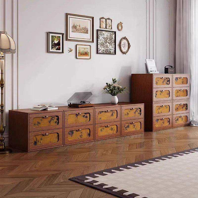 中古风家用客厅组合电视柜卧室床头柜实木卡门柜复古香云纱落地柜