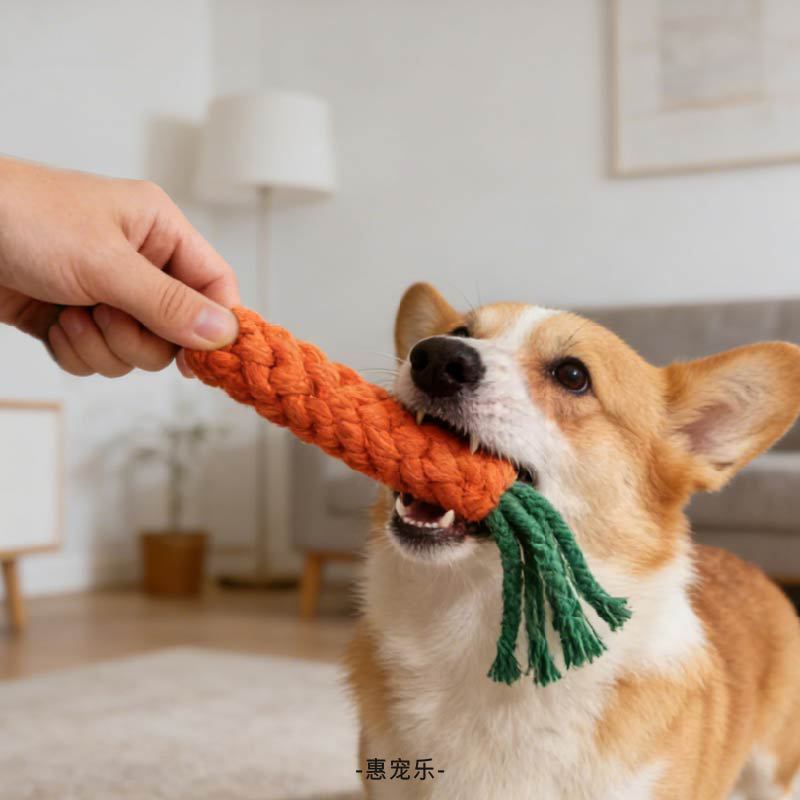 宠物狗狗胡萝卜玩具编织棉绳磨牙玩具洁齿啃咬绳结狗玩具