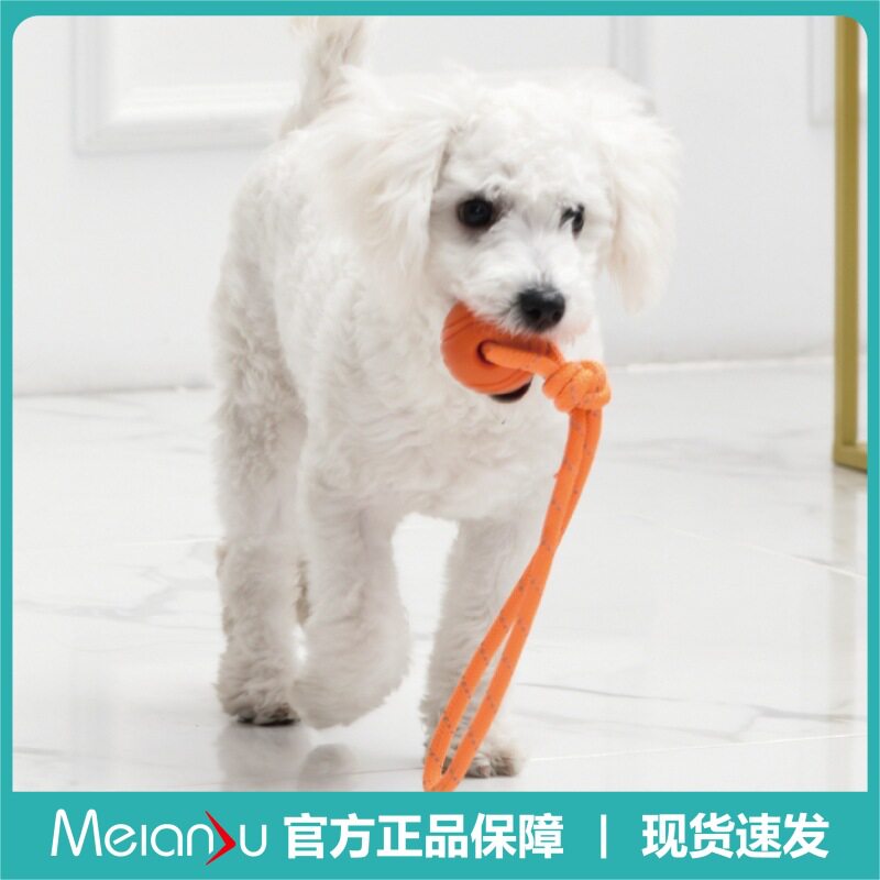 Meianju带绳玩具球 耐咬实心球橡胶啃咬玩具球宠物球户外寻回训练