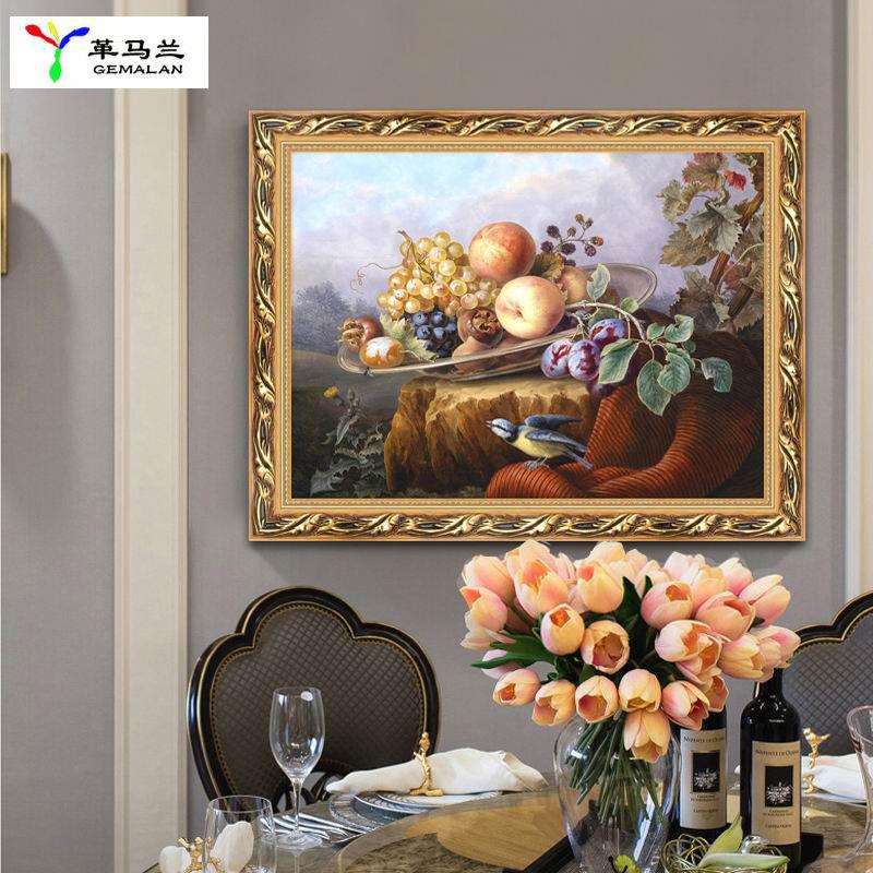 餐厅装饰画现代简欧饭厅厨房油画单幅欧式客厅挂画水果壁画酒杯