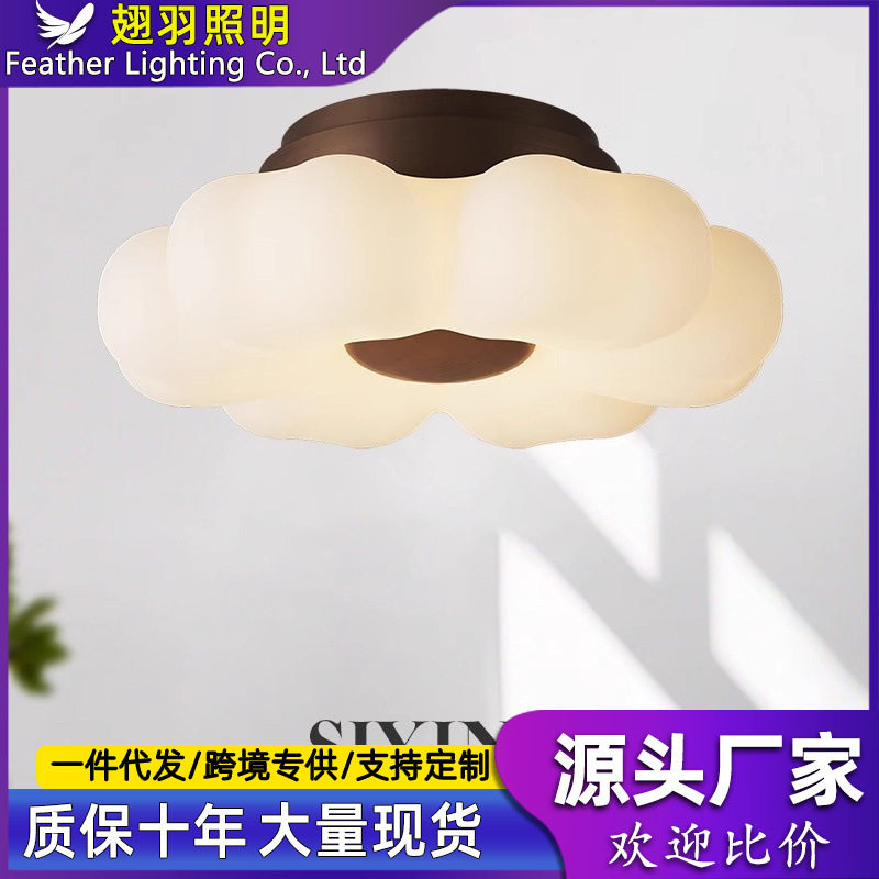 法式云朵美式复古吸顶灯奶油风儿童房中古卧室灯房间护眼中山灯具